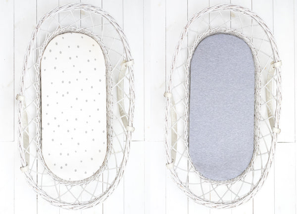 Sleepee Moses Basket Fitted Sheet (2-Pack) - Grey Dots & Mélange Grey