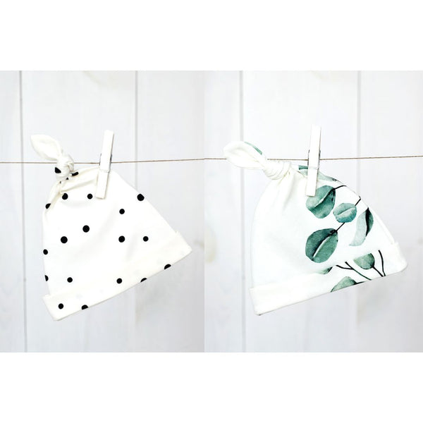 Baby Beanie Hats - Black Dots & Eucalyptus (2 pack)