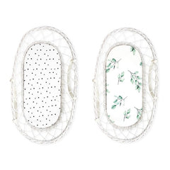Sleepee Moses Basket Fitted Sheet (2-Pack) - Dots & Eucalyptus