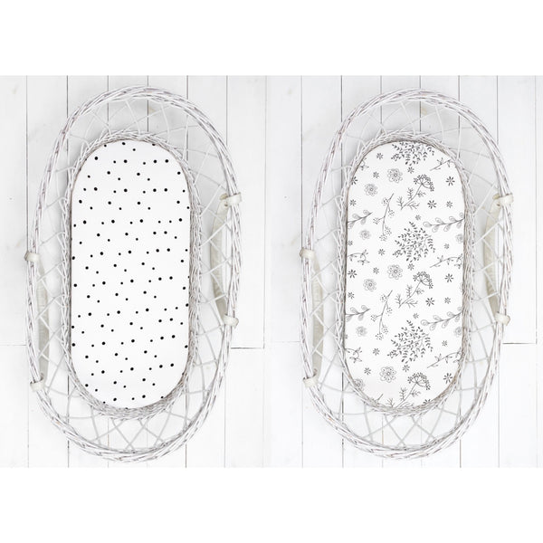 Sleepee Moses Basket Fitted Sheet (2-Pack) - Bloom & Dots